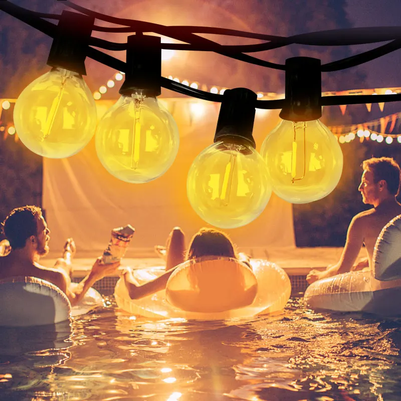 25pcs 1W warm white 2200K Vintage G40 edison LED Clear Glass bulbs 23pcs E12 socket IP44 25ft Patio LED String lights