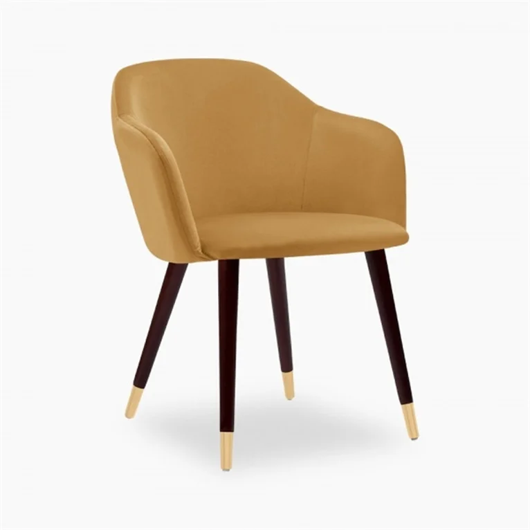 Hot selling Armchair Velvet Accent Velvet Dining Room Chairs Yellow Gold Grey Metal Leg Velvet Chair with arm