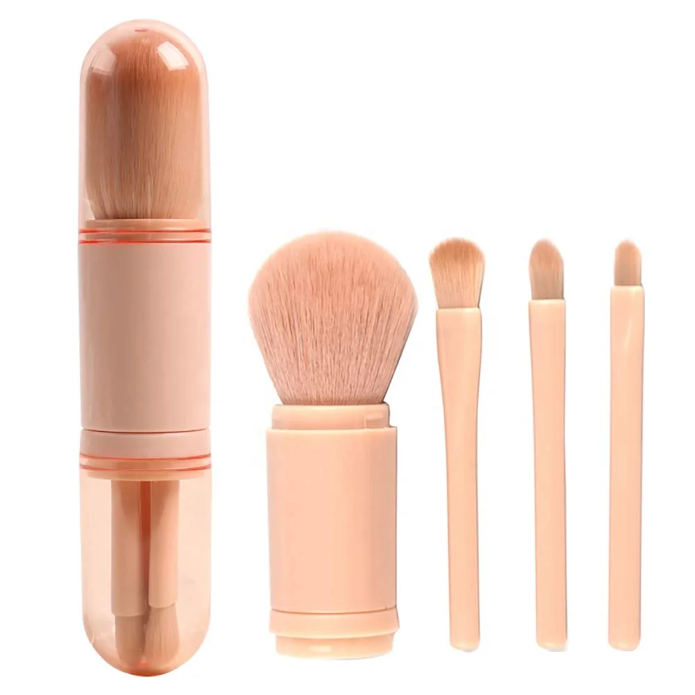 Small Retractable Mini Facial Cosmetic Travel Makeup Brush Set 4 in 1 Portable Travel Lip Powder Make up Brushes