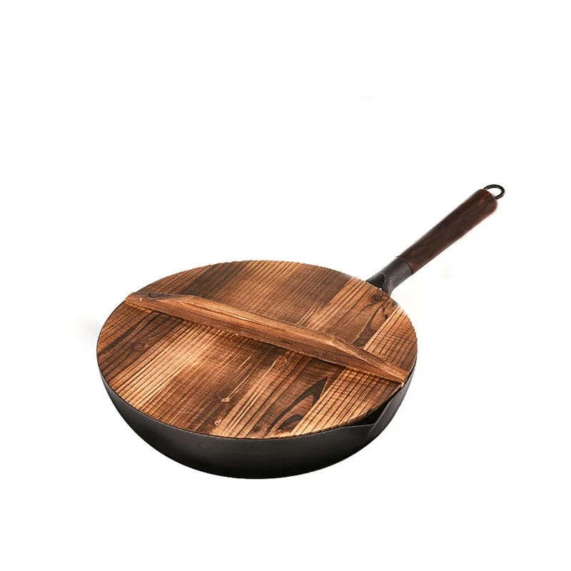 Cooking Wok Kitchen Chinese Wok Home Restaurant Metal With Wooden Handle Iron Wok