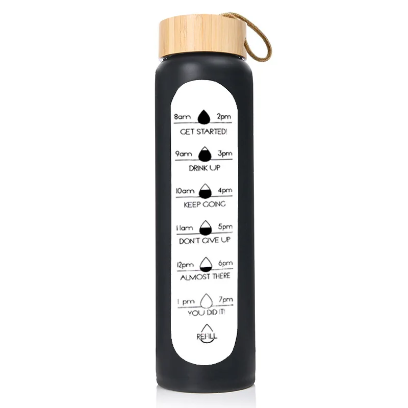 32OZ 1000ml bamboo lid glass bottle with time scale and silicone sleeve sport water cup bottle for Outdoor Travel Climbing