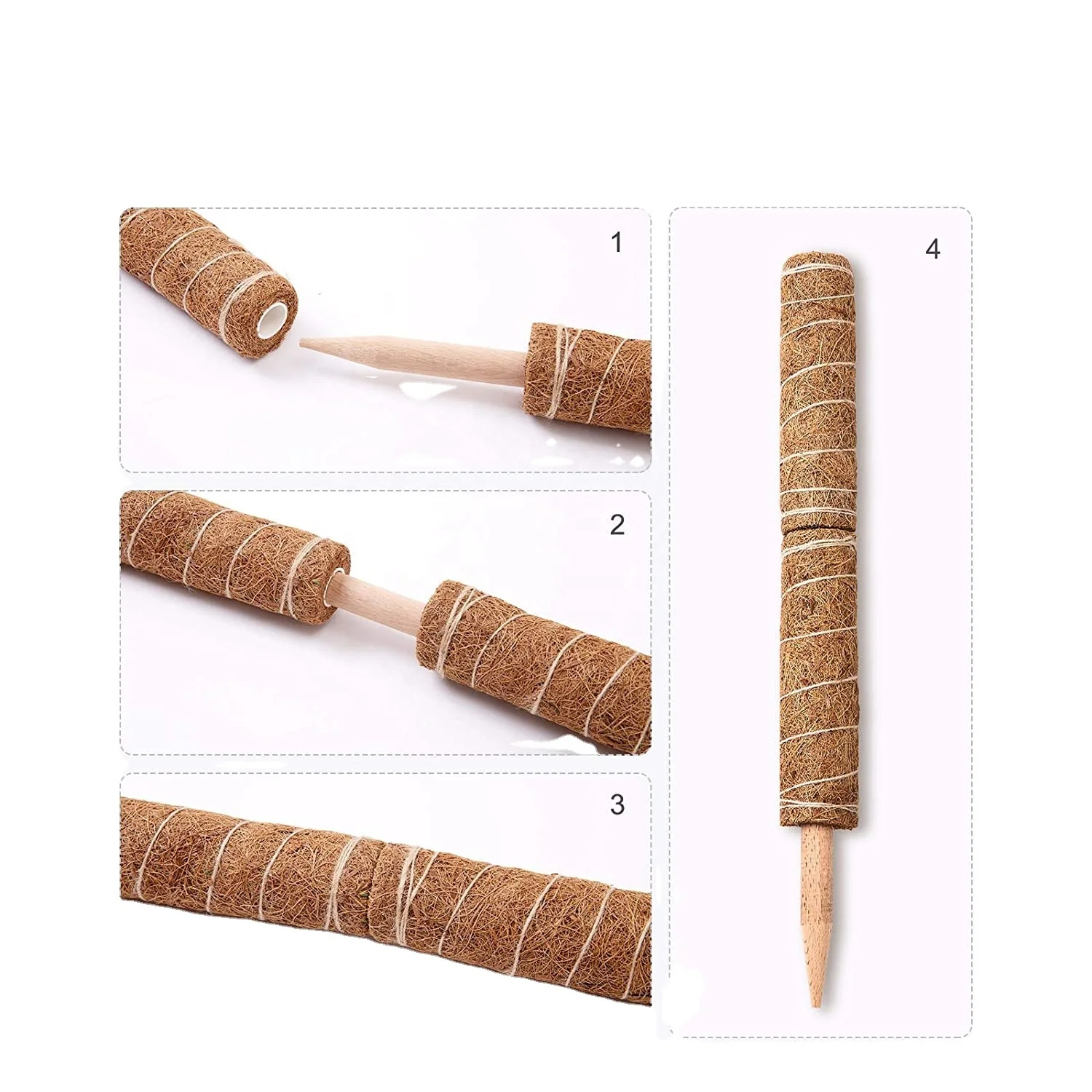 Coir Pole for Potted Plant 2 Pack  Plant Stake Support Gardening Tool Set and Garden Ties Coir Moss Stick for Plant Support