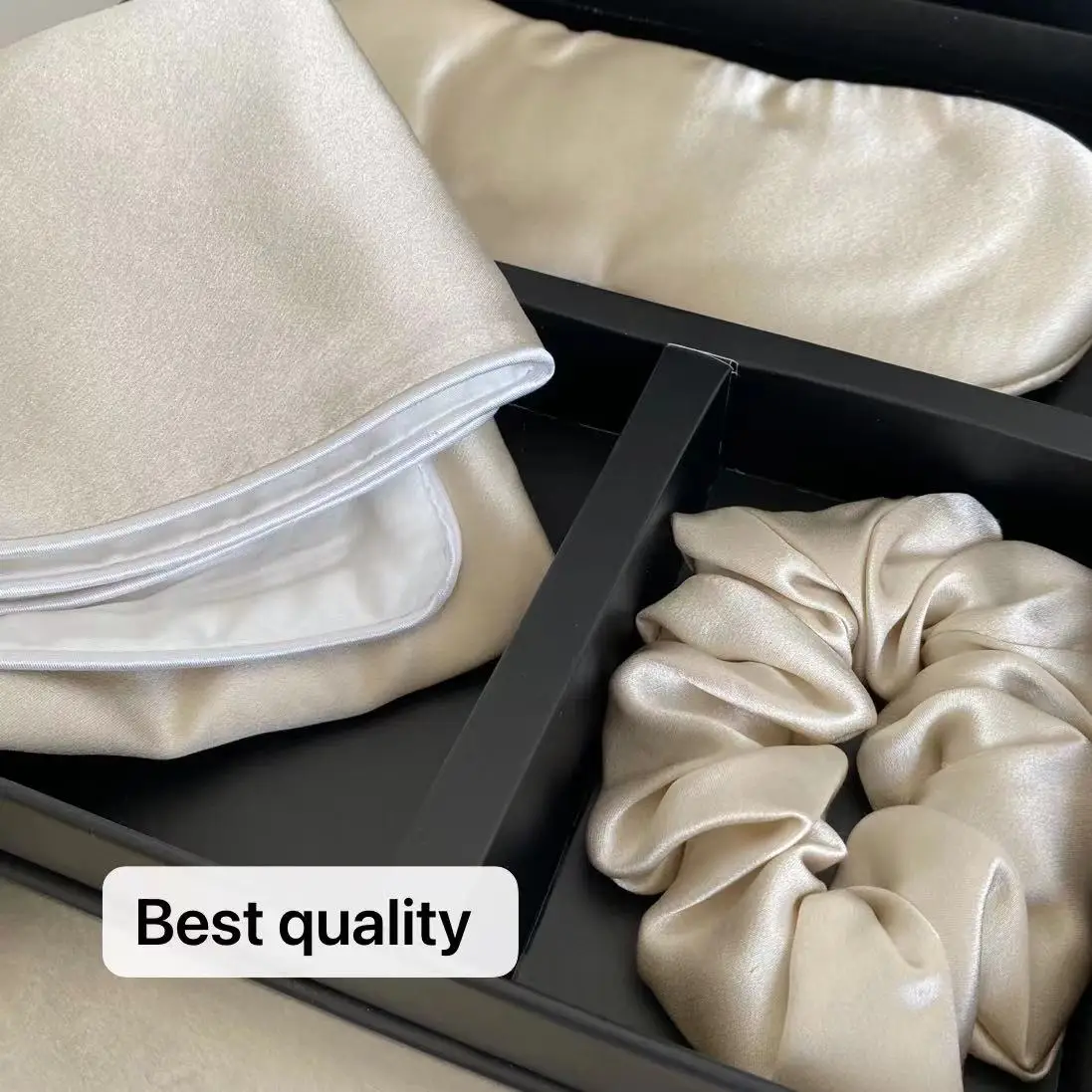 Wholesale New Design Luxury Small MOQ Amazon Scrunchies Eyemask AB Sides Two Color Tencel Silk Pillow Case Set