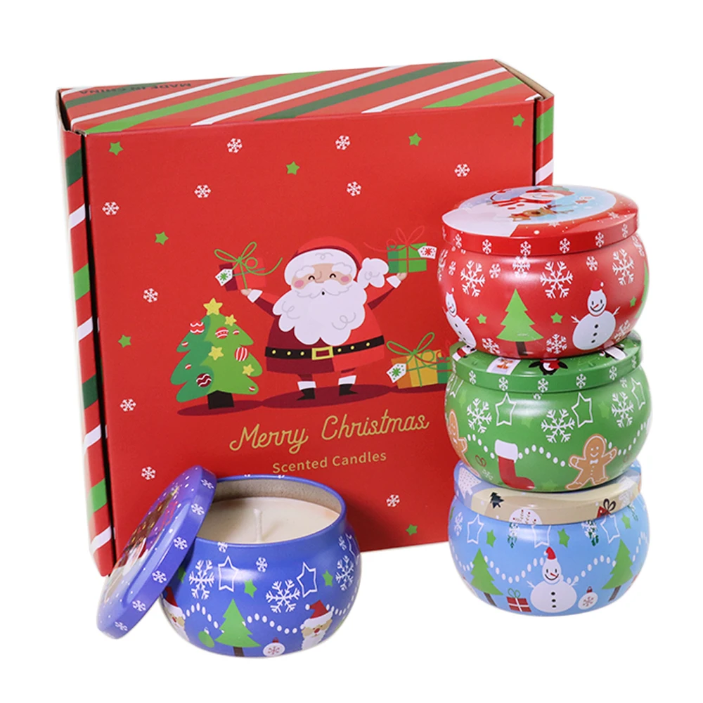 Оловянная Рождественская Ароматизированная Роскошная соевая восковая Массажная спа свеча Подарочный набор с логотипом на заказ