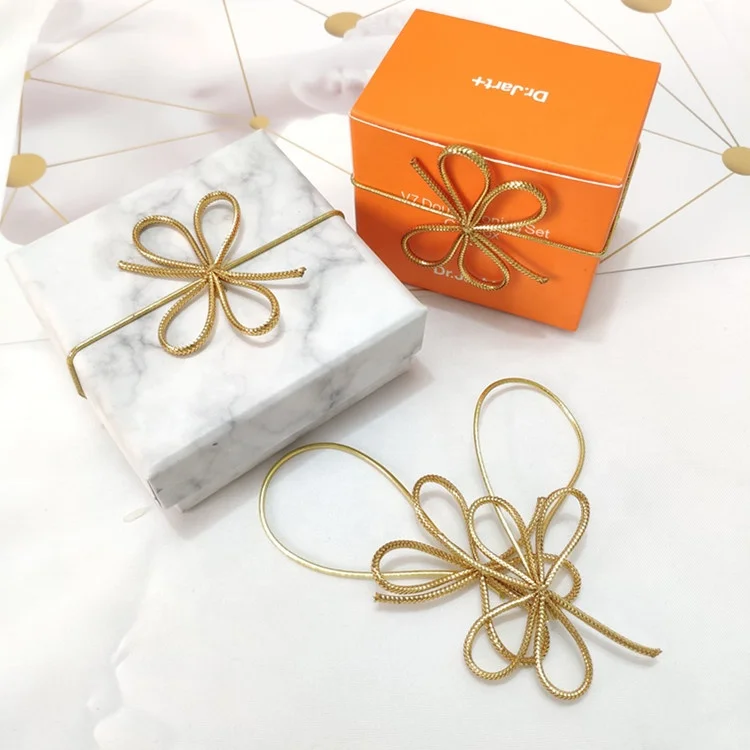 Custom Gold/Silver Metallic Elastic Cord With Pre-Tied Bow,Stretch Loop Bows With Elastic Cord