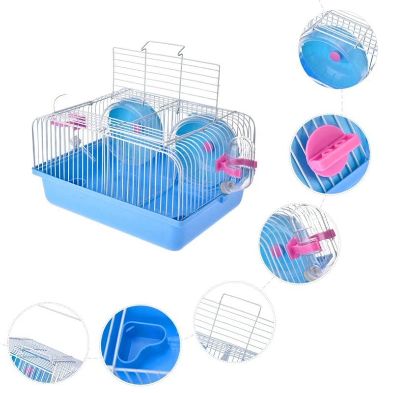 Quality Pet Hamster Cage Portable Small Pet Cage Nest Cute Water Bottle Hamster Toy Sport Running Wheel Guinea Pig House