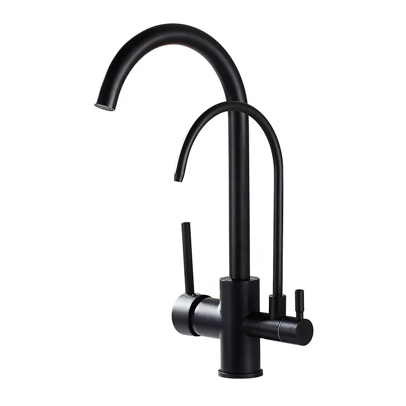 Смеситель для кухонной мойки с фильтром для воды, латунный полированный кран с 3 отверстиями, крепление на раковину, одно отверстие, черный