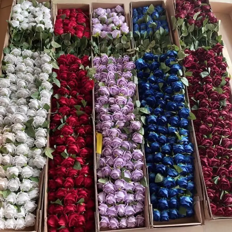 Factory lower wholesale bulk single artificial roses red white artificial roses flowers