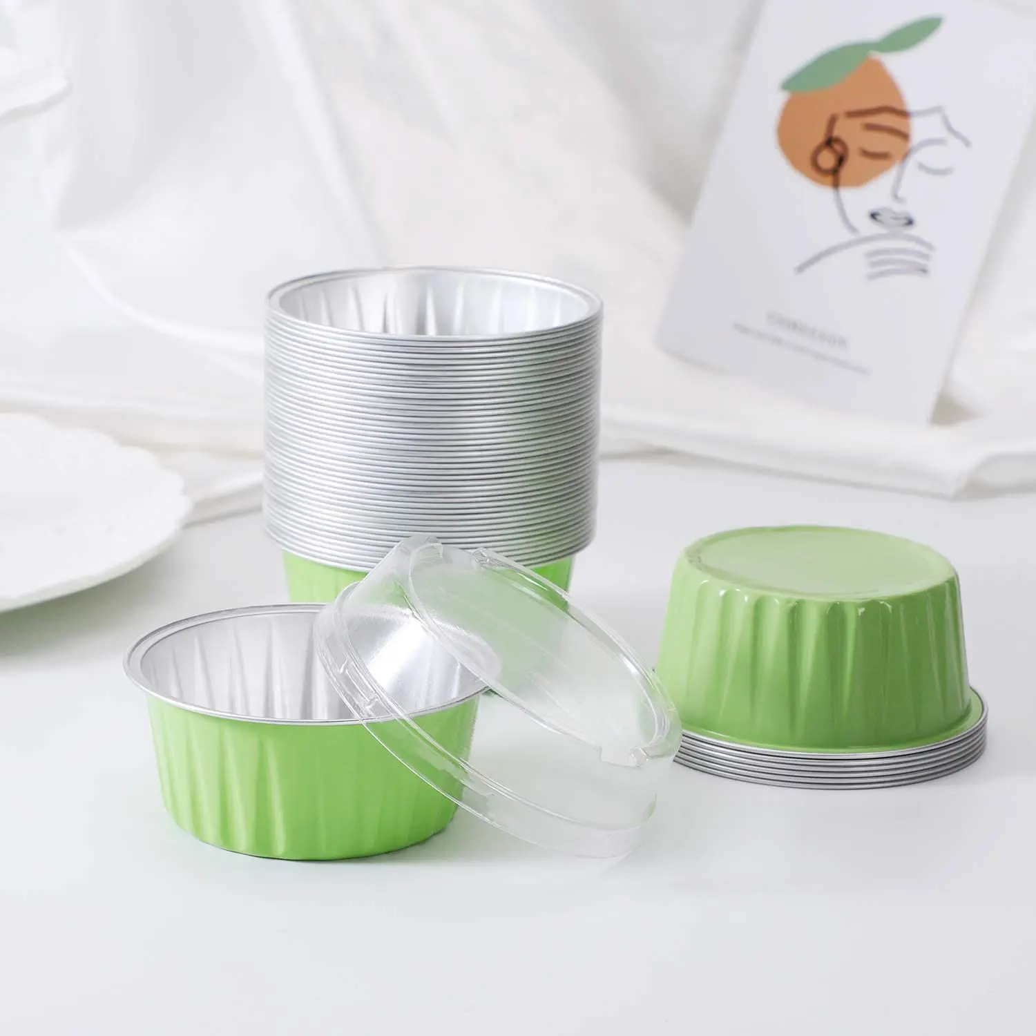 Aluminum Foil Baking Cups with Lids 100pcs 125ml Aluminum Foil Cupcake Liners Cups with Lids Disposable Foil Baking Cake Cup