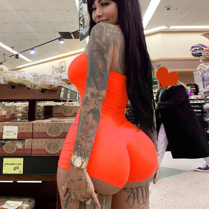 
228C women fashion playsuit hot sale neon rompers female elastic skinny bodysuits 