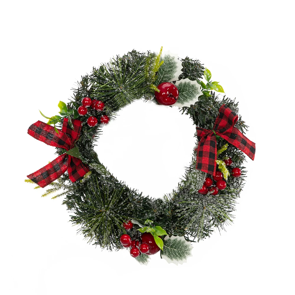 Handmade Door Hanging Christmas Garland Christmas Wreath Decorated With Apples And Raspberries With Red Bows