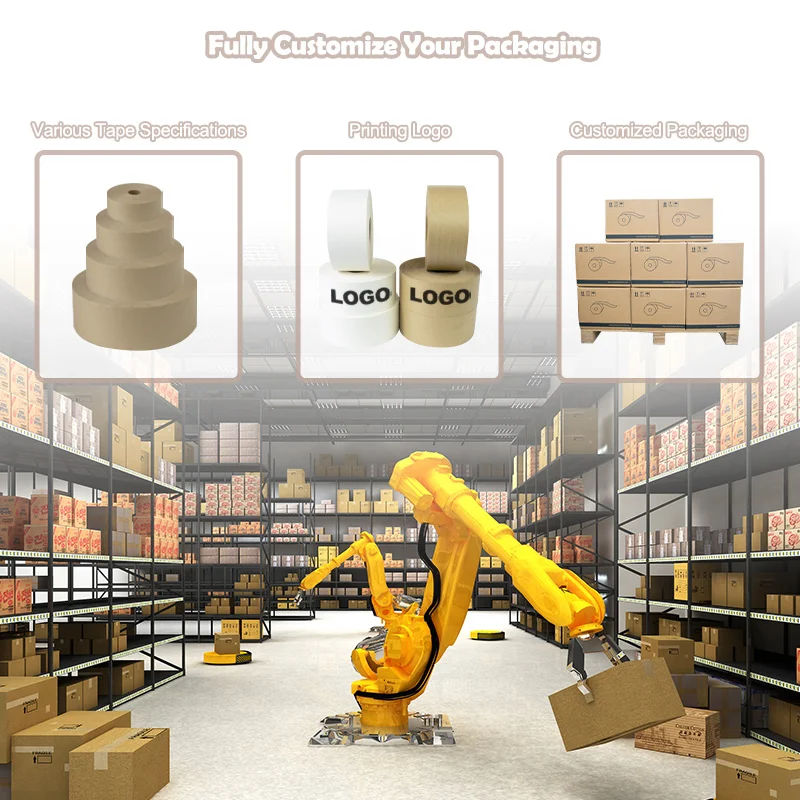 China Manufacturer Reinforced Sealing White Wet Water Activated Gummed Paper Kraft Brown Custom Customize Activate Tape