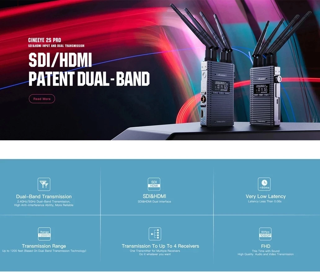 ACCSOON CineEye 2S Pro Wireless Transmitter Receiver SDIHDMI Dual Band 1200ft Image Video Transmission for Android IOS Camera