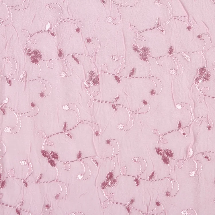 Guick доставка вышитый розовый цветочный морщинистый шифон полиэфирная ткань цена за метр