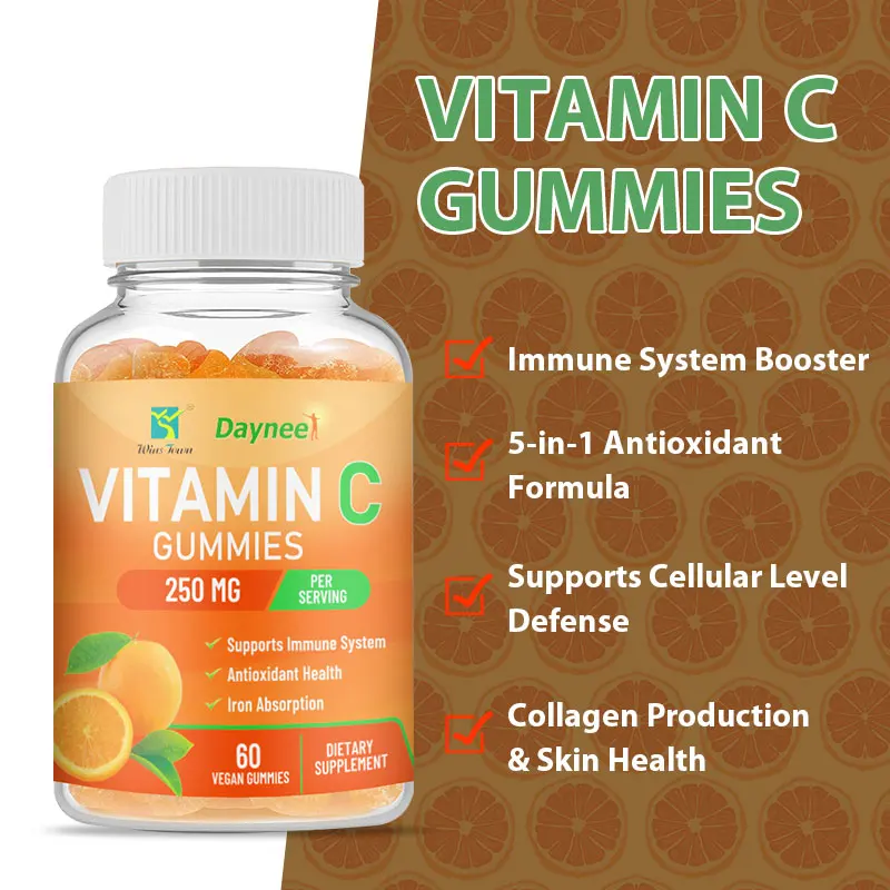 Vitamin c gummy Candy Custom OEM Winston Orange flavored candy manufacturers Supplement Skin Glow Gummies vitamin c gummies