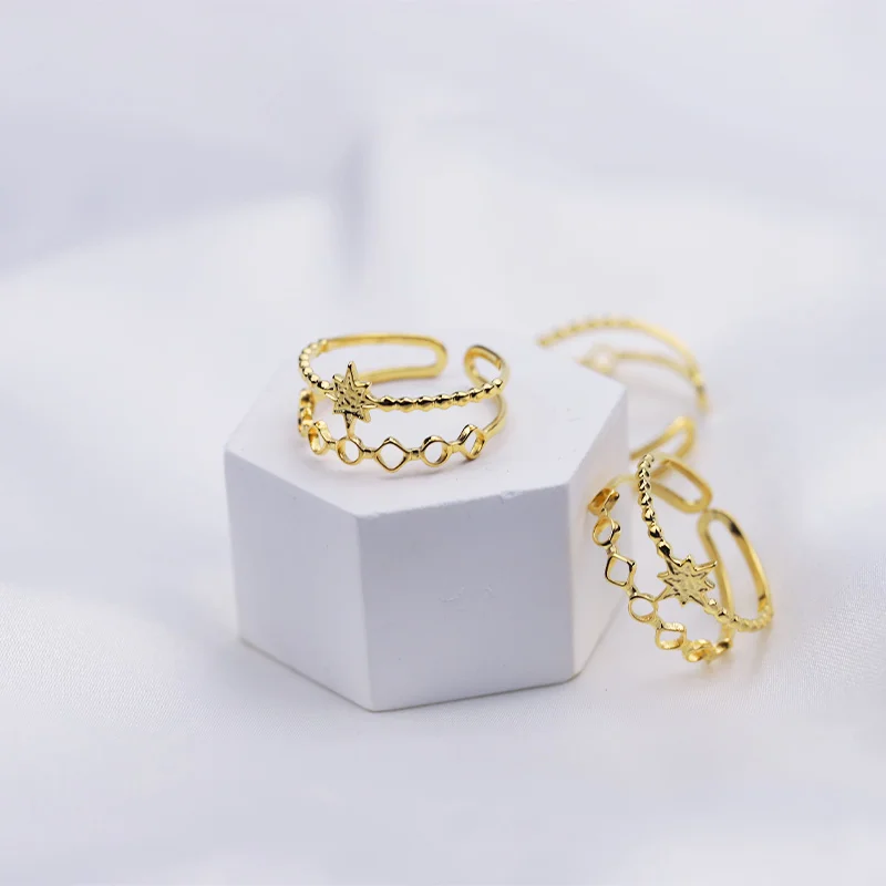 New Fashion Customized Jewelry 18K Gold Plated Stainless Steel Double Layer Finger Ring For Women