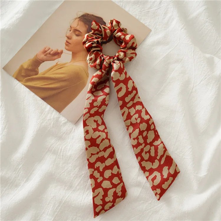 Fashion Hair Accessories Scrunchies Fabric Elastic Hair Band Cord Hair Ties Silk Satin Leopard Scarf Scrunchies For Women