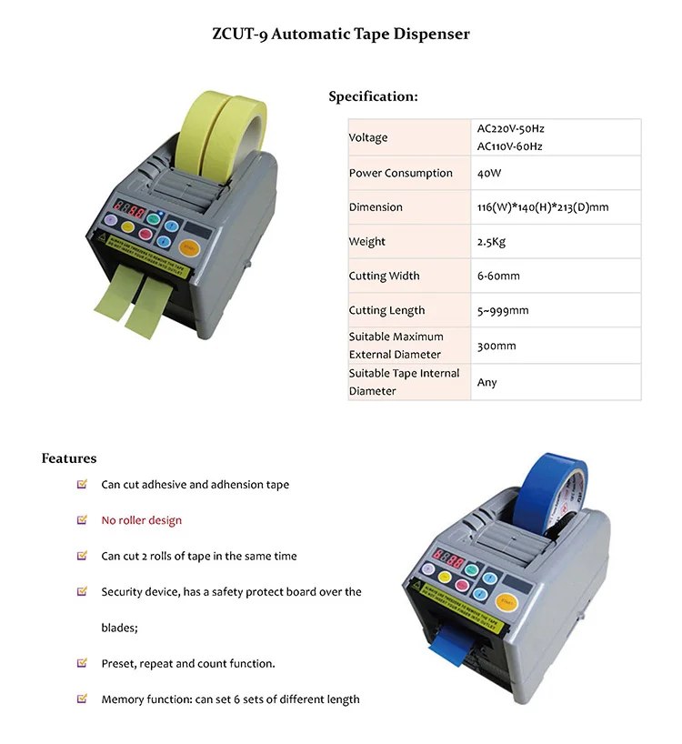 Factory price ZCUT-9 adhesive tape cutting machine Automatic adhesive tape Dispenser Masking Paper Tape Cutting Mach