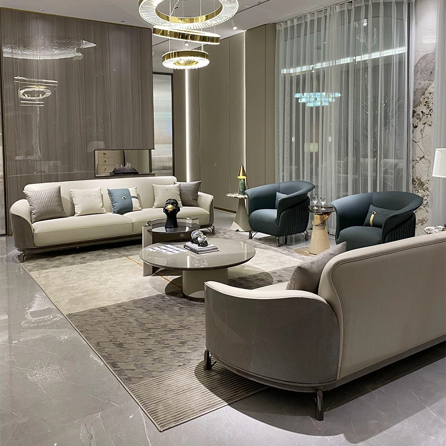 Leather Italian light luxury sofa luxury designer art postmodern villa sofa 1+2+3 combination