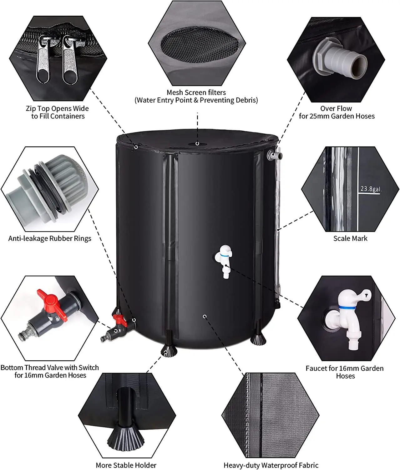 Waterproof PVC Tarpaulin Rain Water Barrel 100L-1000L Decorative Irrigation System Cover from 200L 250L 500L 700L 1000L