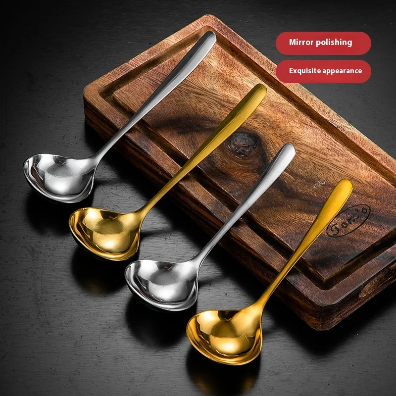 Stainless Steel 304 Soup Spoon Long Handle Large Size Golden Hot Soup Spoon Home Restaurant Kitchen Use Korean Style Gold Silver