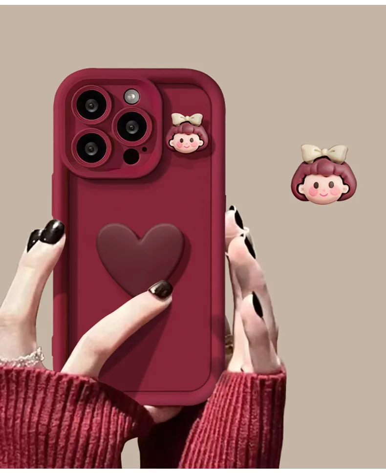 Аксессуары для мобильных телефонов iPhone 11 12 13 14 15 16 Pro max устойчивый к падению чехол телефона трехмерный любовный бант