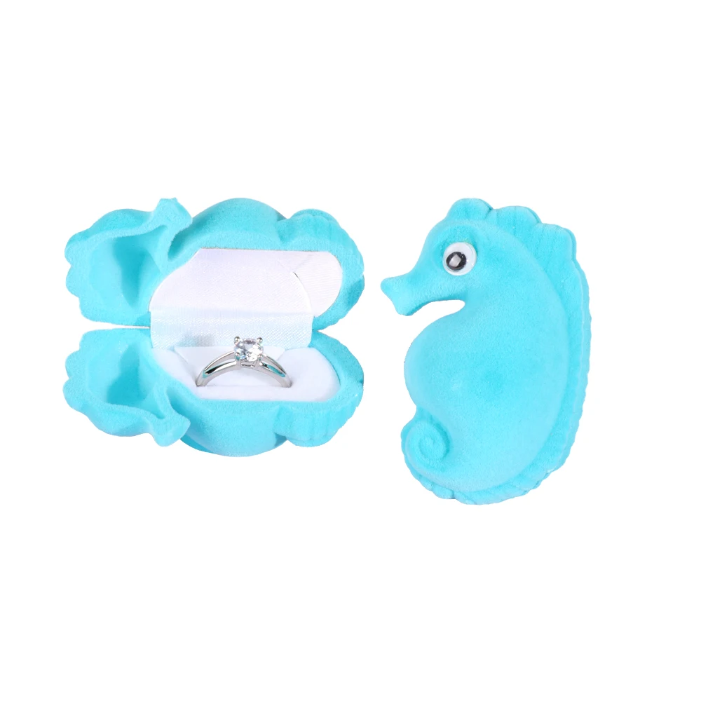 Olai Stock Lovely Sea Horse Ring Pendant Box Flocking Velvet Gift Jewelry Accessories Box Packaging