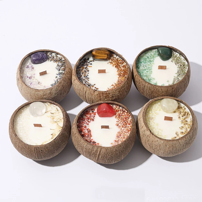 LO61 coconut shell flower candle manual coconut bowl candles with crystal