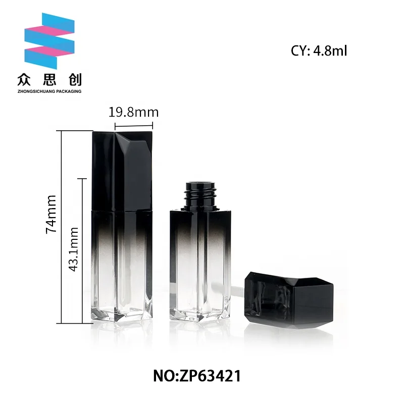 New arrival low MOQ private label lips gloss empty container lipgloss container custom packaging black diamond shape with brush