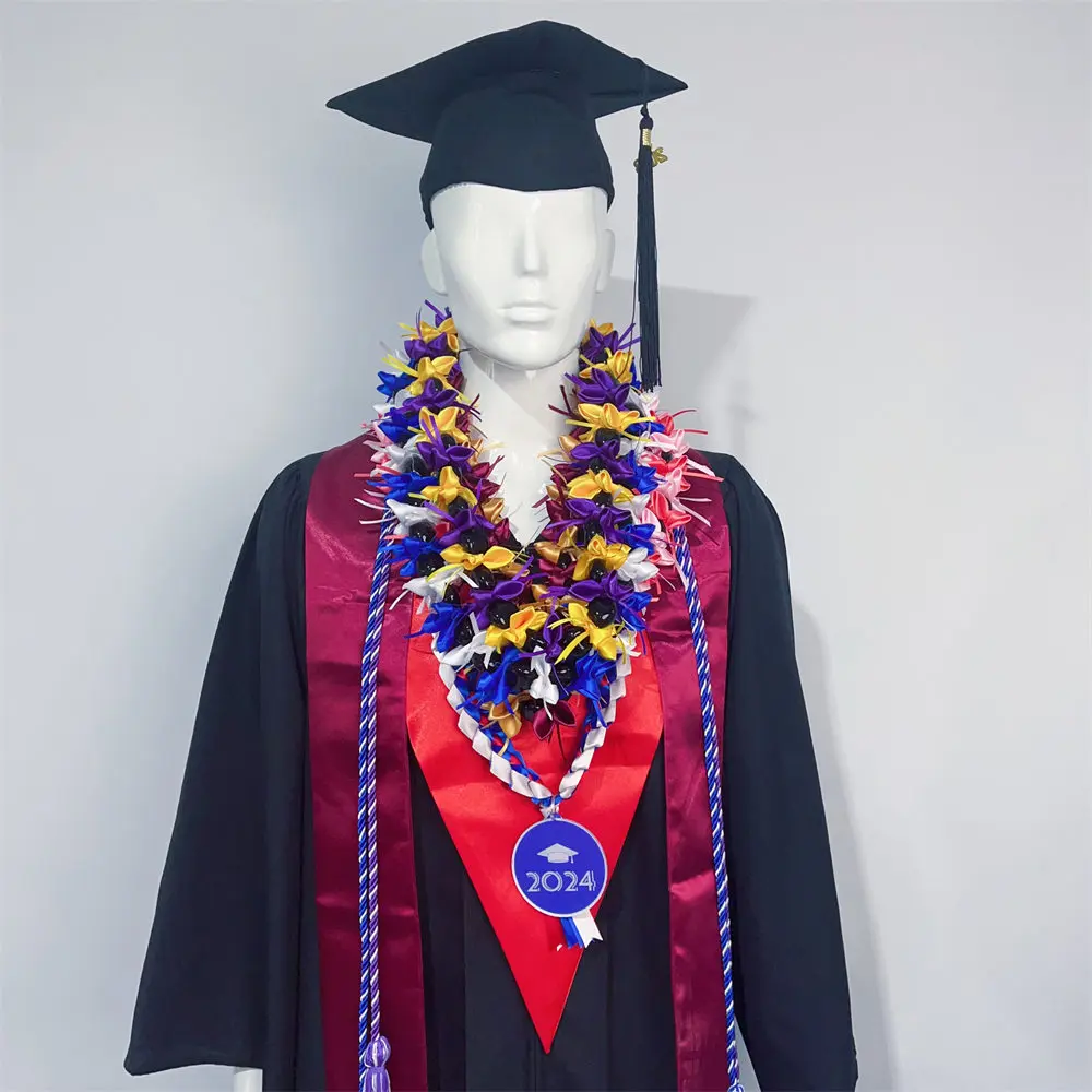 2024 Customized Hot Graduation Season Honor Ribbon Leis with Acrylic Hawaiian Kukui Nut Graduation Party Recognition Wreath