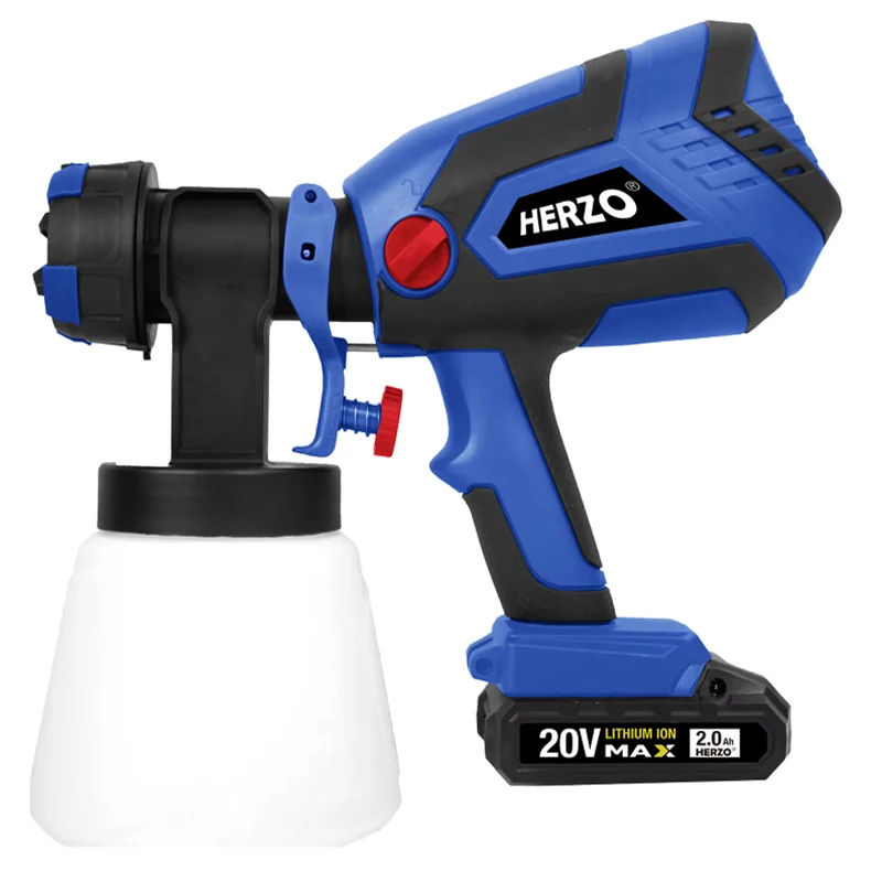 HERZO 1000ml Handheld Battery Powered Spray Paint Machine Power Spray Gun 20V Cordless