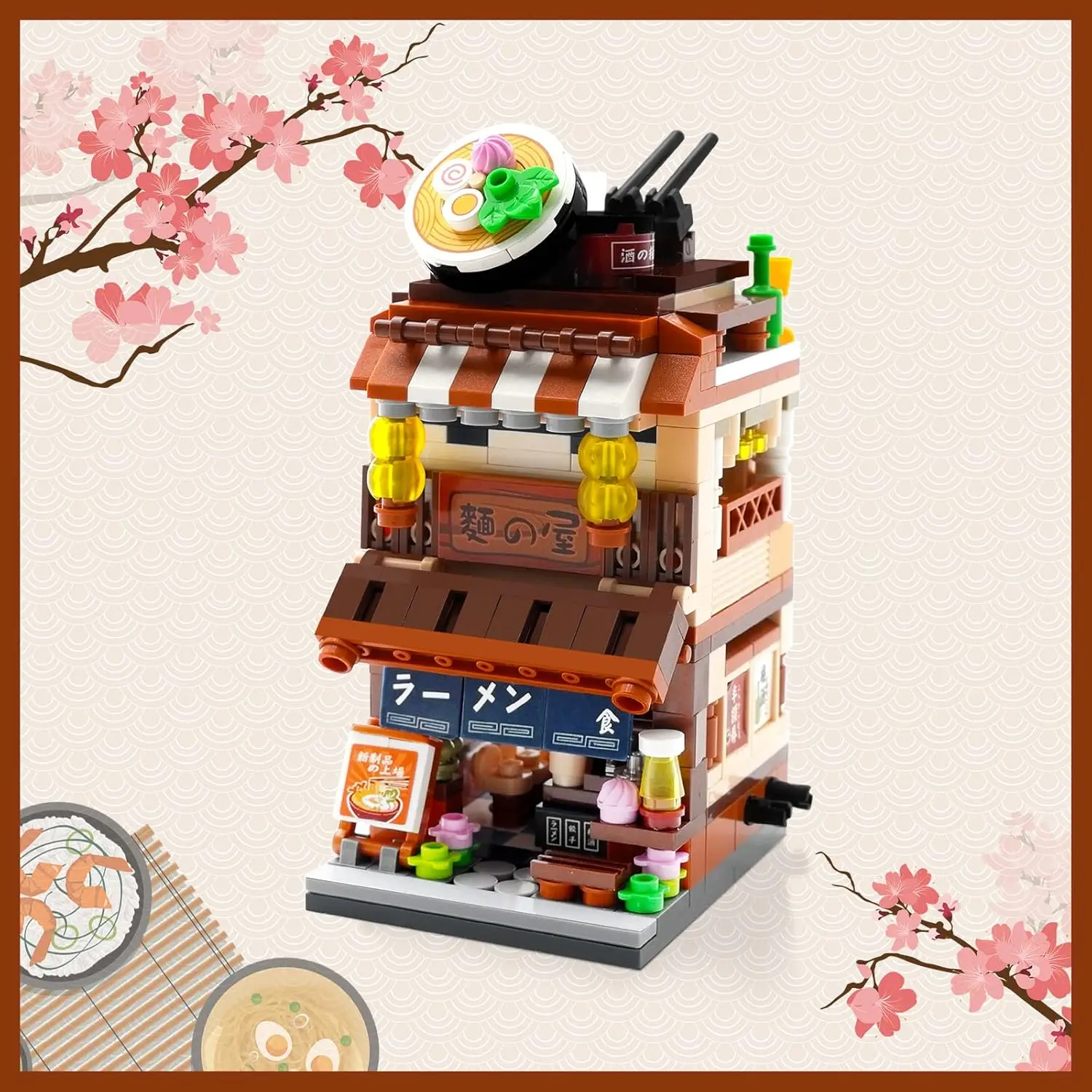 Japanese Mini Store Building Block Kit 412-Piece Plastic Model Toy DIY Ramen House with Street View Game for Kids