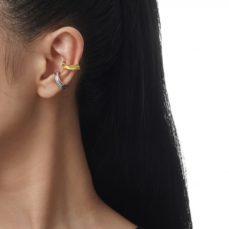 ICEBELA Fashion Jewelry 925 Sterling Silver 18k Gold Plated Neutral Style Simple Double Concave Earrings Without Ear Holes