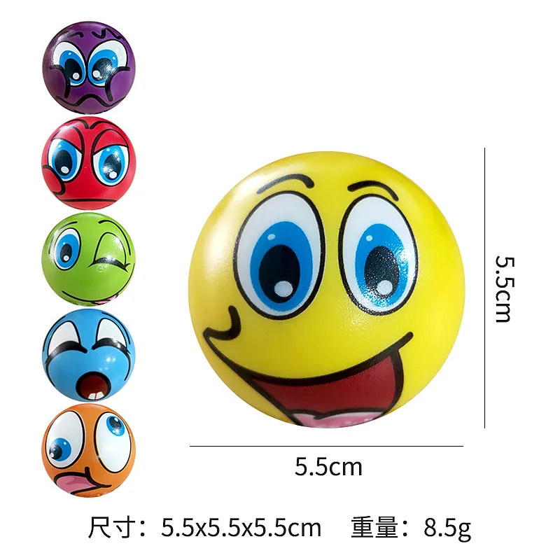 High Quality Funny PU Anti-Stress Smiley Ball 5.5cm round Soft Toy for Outdoor Use Printed with Custom Logo Made from Rubber TPR