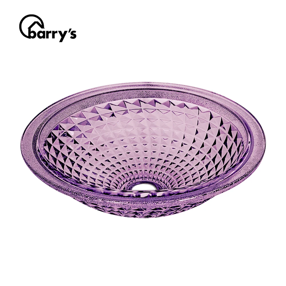 Top quality purple clear transparent tempered glass bathroom round sink basin