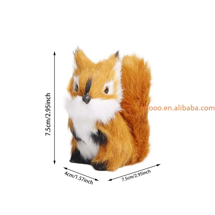 Factory Price 7cm Plush Animal Sculpture Collection Squirrel Statue Figurine Artificial Fur Figure for Office Farmhouse Decor