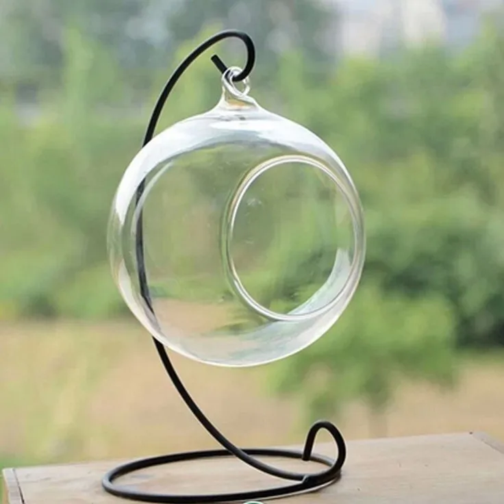 wholesale round shape glass plant terrarium hanging terrarium hanging glass ball with metal stand