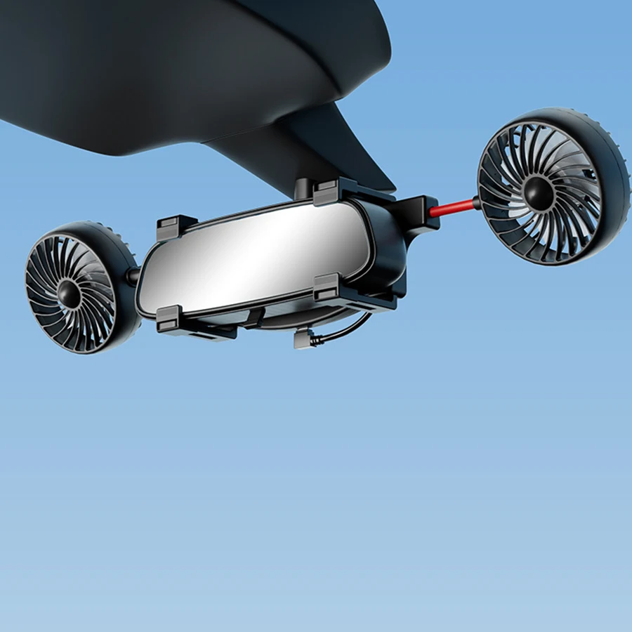 New Powerful Dual Heads Three Levels Rotatable 5V Auto Car SUV Truck Back Interior Rear View Mirror Mini Electronic Cooling Fan