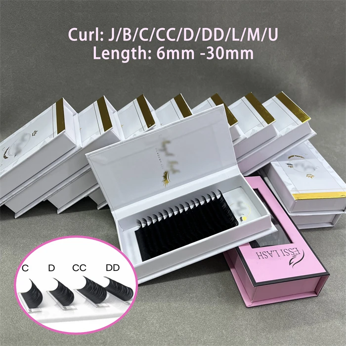 Hot selling Korean Pbt Dark fluffy and soft eyelashes super Matte black mink/Silk/cashmere lashes Extensions  Private Label