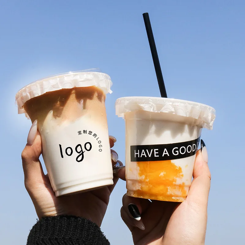12Oz 16Oz Hot Beverage Disposable Custom Boba Cups Take Away Plastic Cups for Bubble Tea