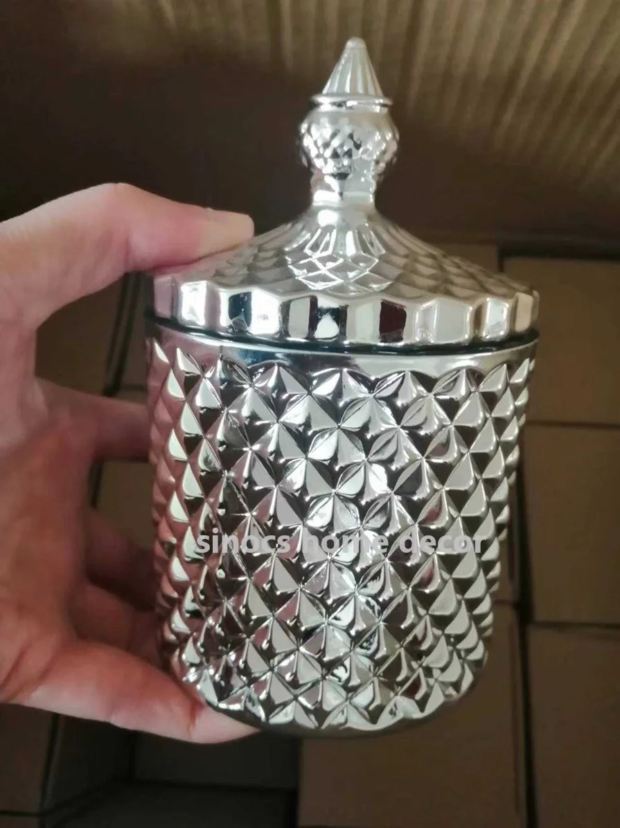 16 oz glass jars with lids empty glass geo cut candle jars holder lantern candle glass container