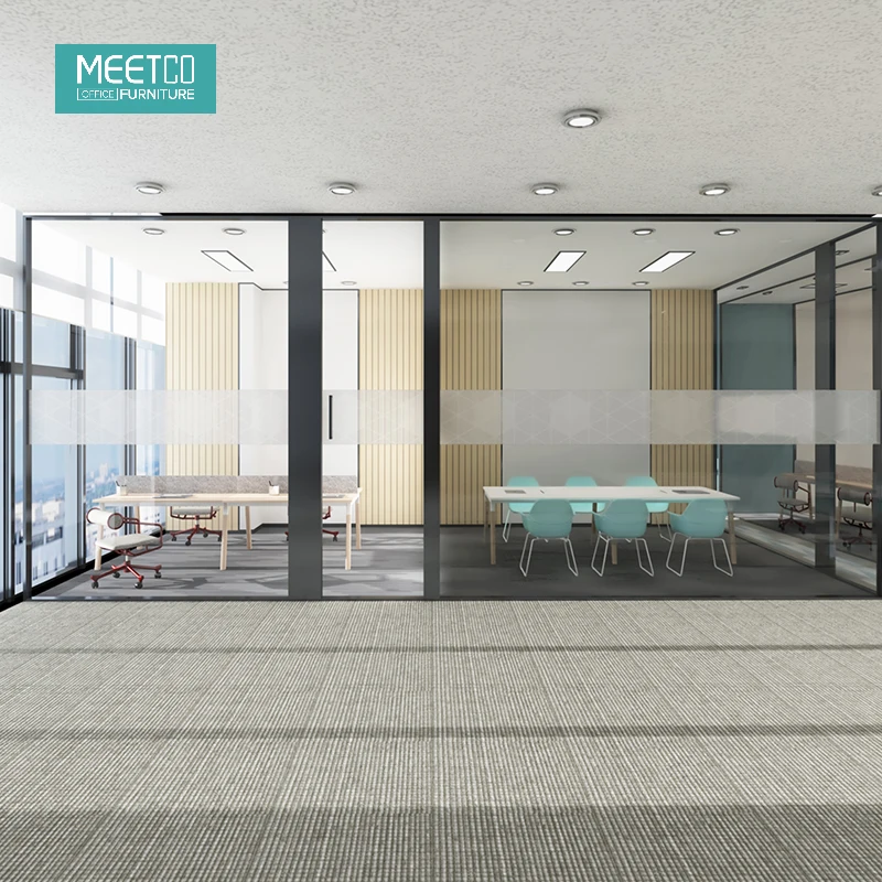 Meetco Modular Office Double Glass Walls Aluminum Frame Full Height Interior Office Glass Wall Partition With Bl