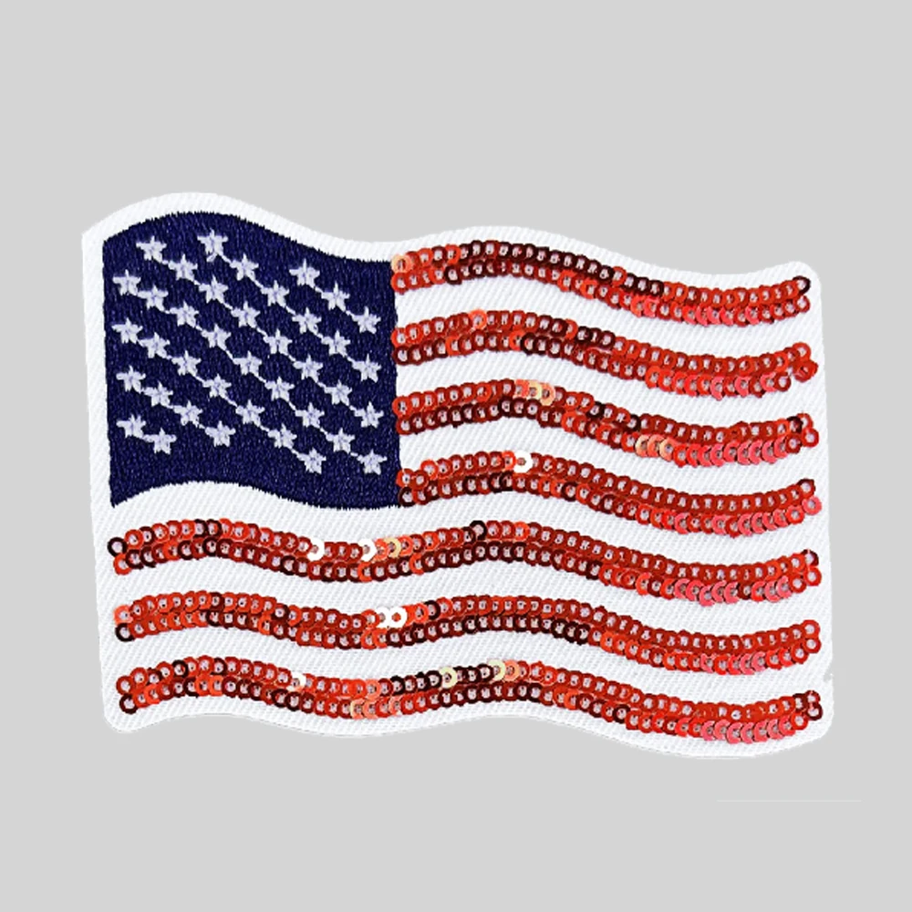 Wholesale usa letter sequin iron on patches custom usa flag chenille sequin embroidery patch For Clothes hats