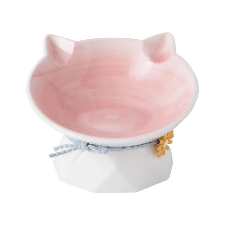 New item pet bowls and feeders ceramic pet cat bowl with oblique mouth