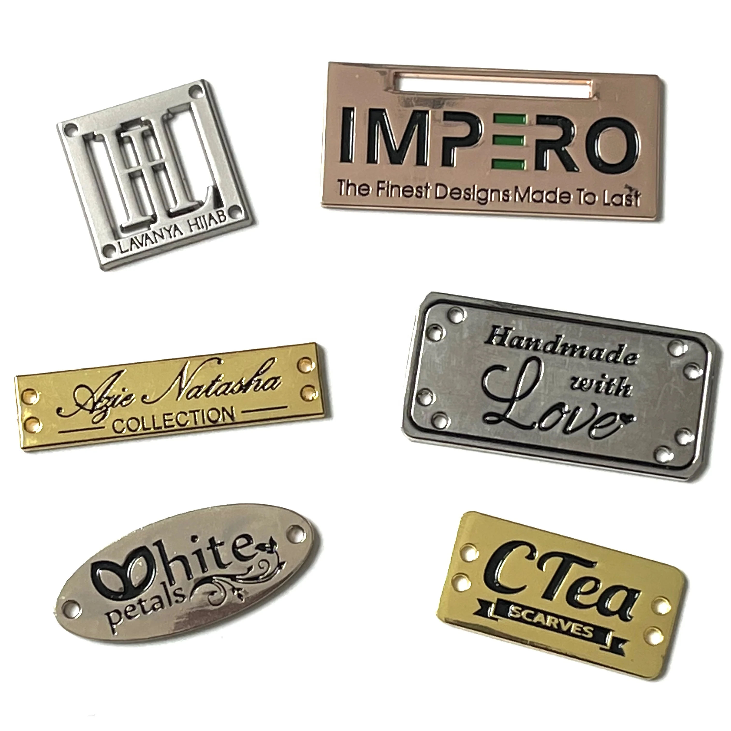 Fashion design engraved brand name custom metal logo labels tag for clothing