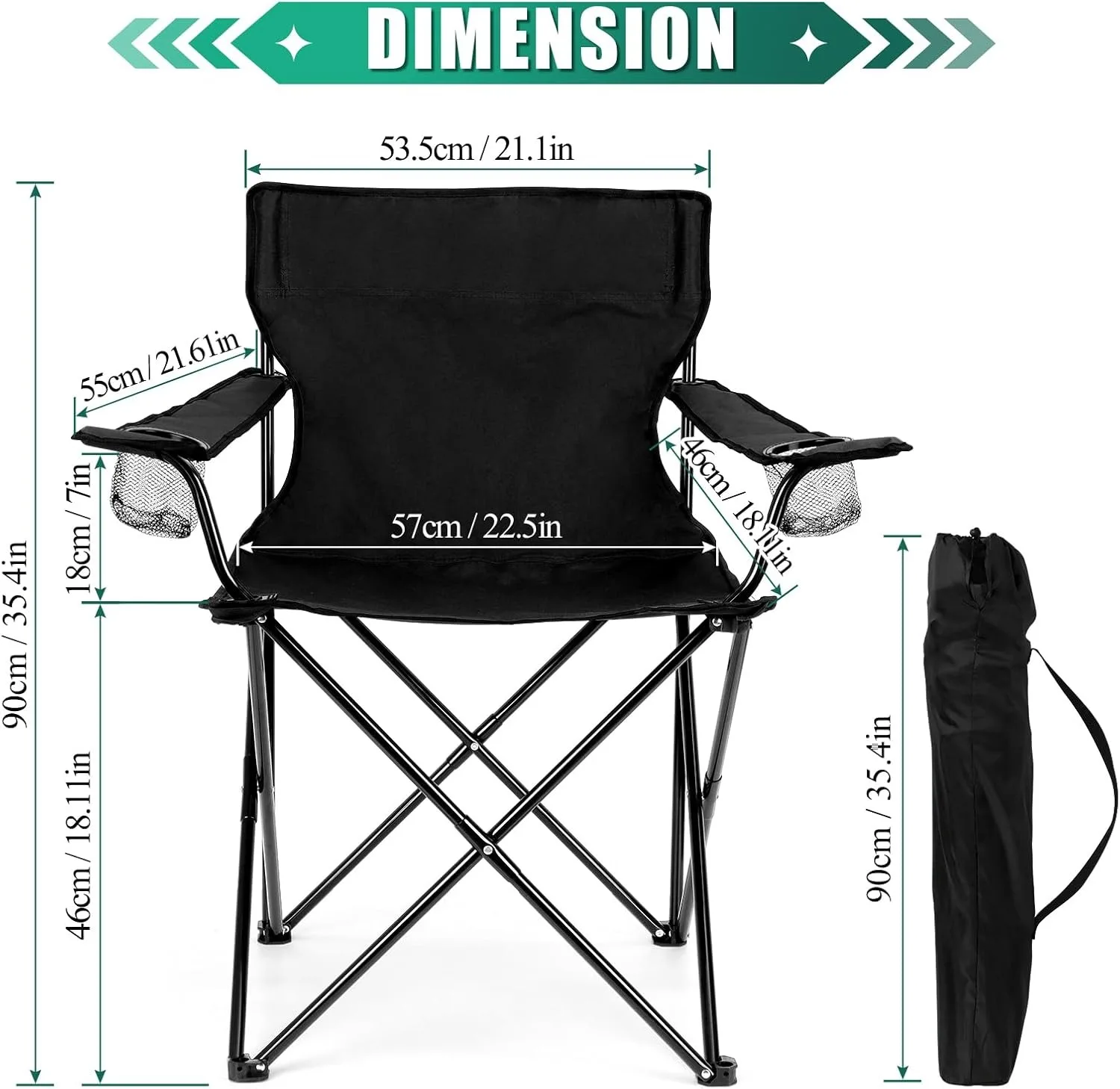 OEM Foldable Camping Chair Set of 2, Folding Camp Chairs Large Portable Lawn Chair for Outdoors Fishing With Cup Holder