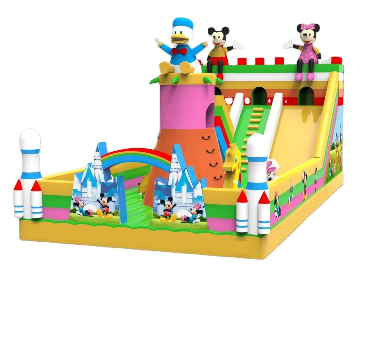 Cheap Mouse Mickey Inflatable Castle Slide Combo Donald Duck Bouncy Castle Inflatable Bounce House with Slide and Climbing Wall