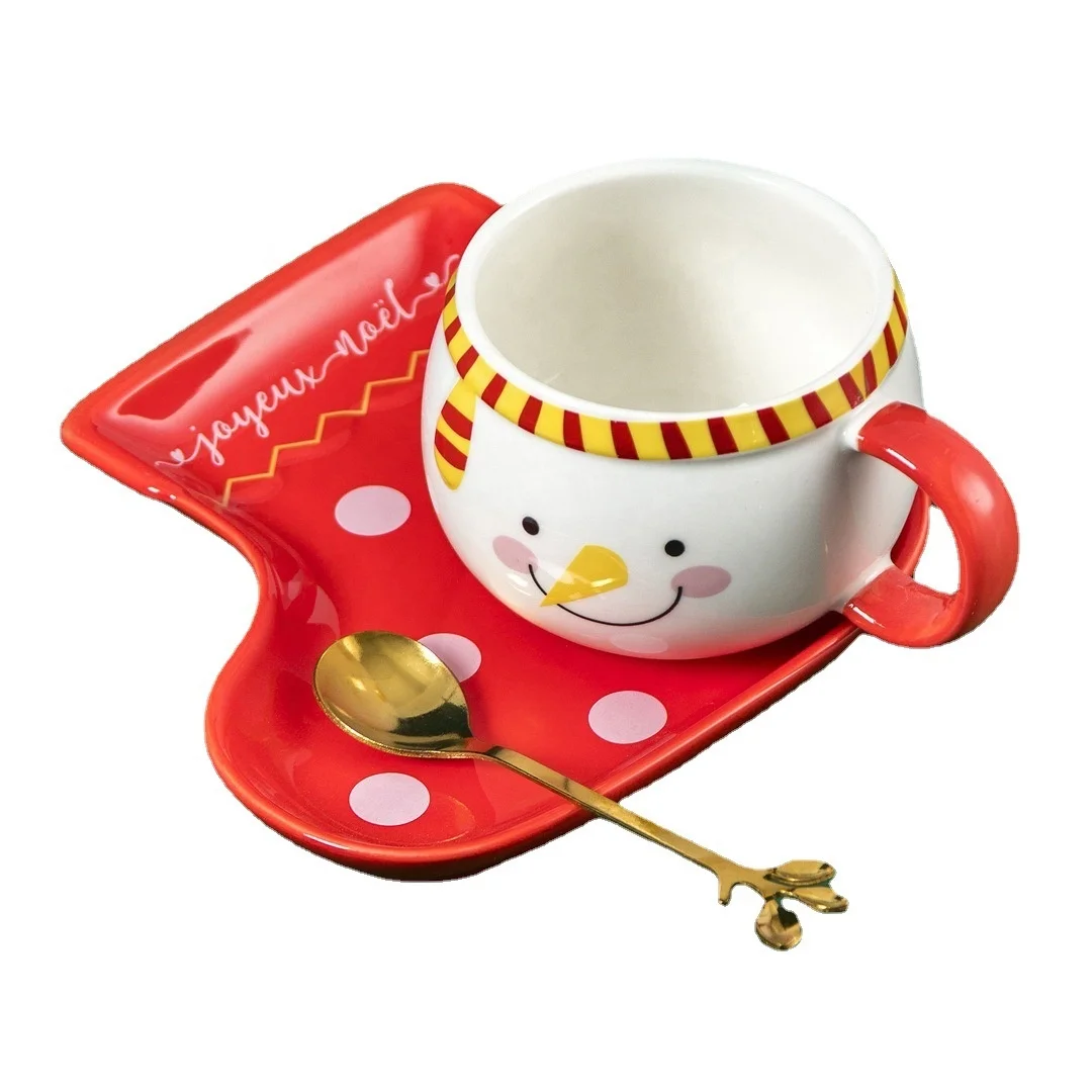 Nordic style Christmas cartoon ceramic cup creative cute water tea office coffee mug gift cup with lid spoon