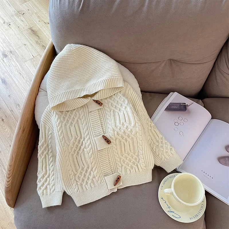 Fashion Knitted  Cotton horn toggle button Baby Cardigan Kids  coat