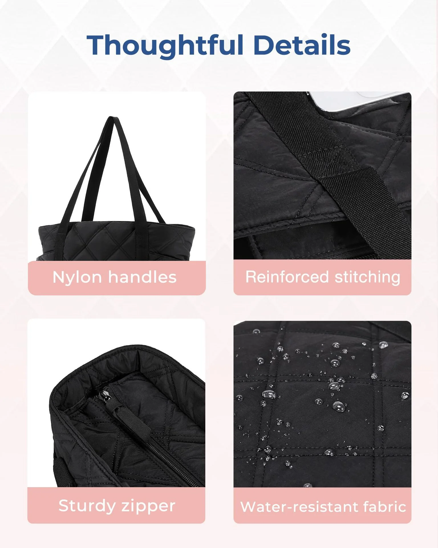 custom travel large recycle high quality nylon oversized Quilted Puffer Handbag casual shoulder tote bag with zip for Women